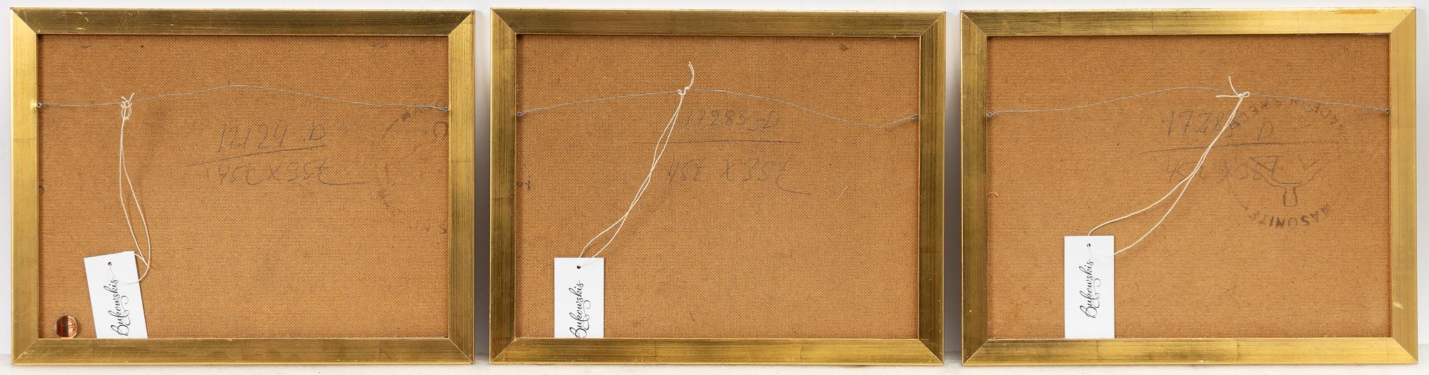Three paintings on silk, China, mid-20th Century.