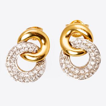 Earrings 18K gold and whitegold and gold brilliant-cut diamonds approx 0,50 ct W/SI.