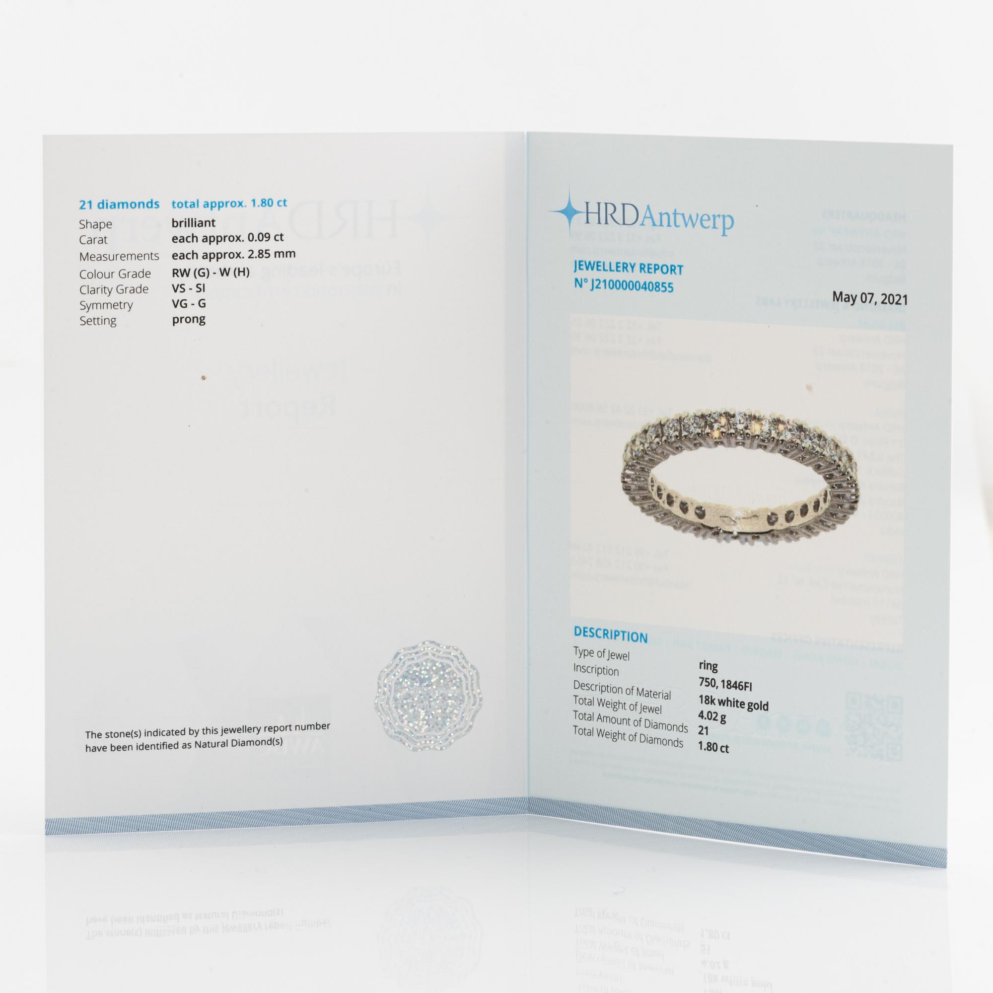 Brilliant cut diamond eternity ring, with HRD report.