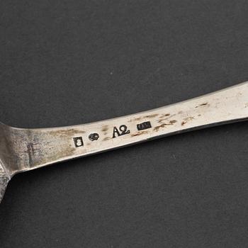 A matched pair of Swedish 18th century silver spoons, marked Uppsala.