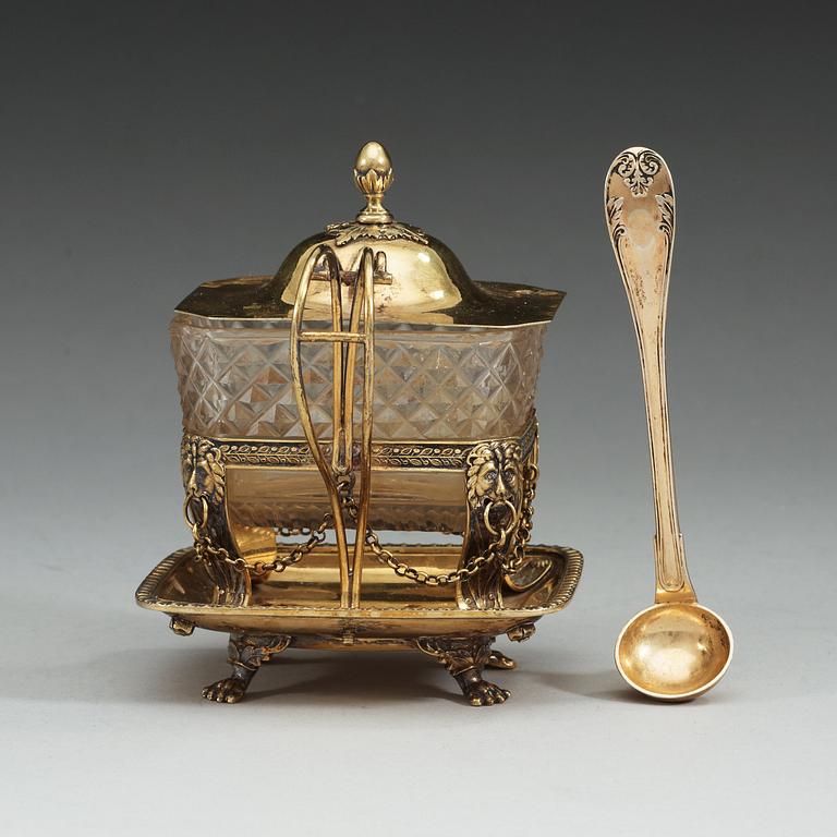 SENAPSSKÅL på fat, av Gustaf Folcker, Stockholm 1835.