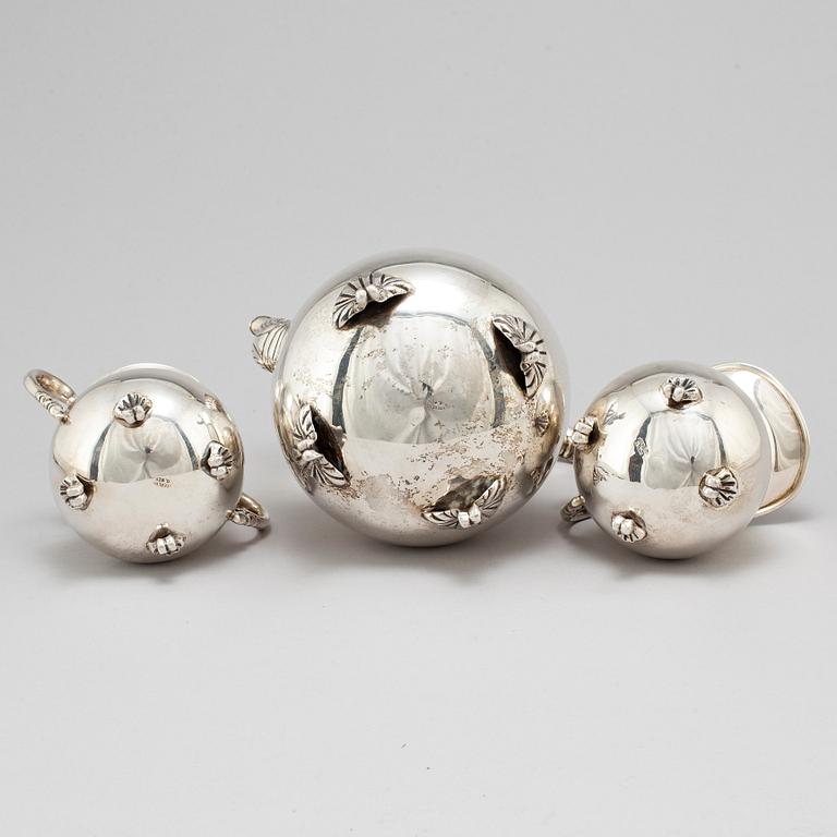 KAFFESERVIS, 3 delar. Sterling silver, 1900-tal.