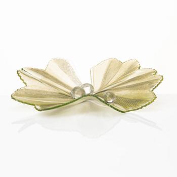 Ulla Forsell, a glass sculpture of a leaf with with three glass drops, ca 2013, ed. 122/150.