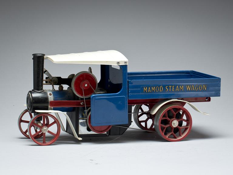 ÅNGLASTBIL, Blue Steam Wagon with Barrels. 1900-talets andra hälft.