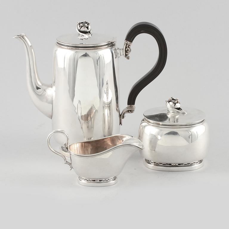 KAFFESERVIS, 3 delar, silver, Helge Lindgren, K Andersson, Stockholm, 1954, total vikt 1184 g.