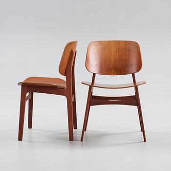 A set of six (4+2) Børge Mogensen teak dining chairs for Søborg Møbelfabrik, Denmark 1950's.