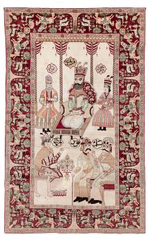 420. An antique pictoral Kirman Laver, Southern Persia, ca 214 x 130 cm.