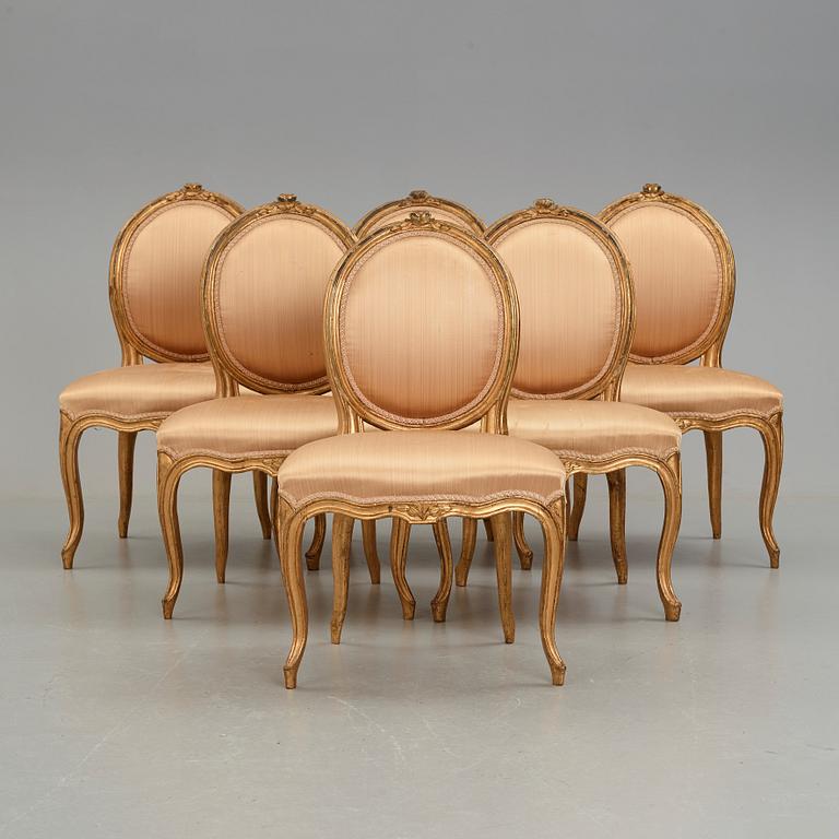 Six Swedish Transition Rococo/Gustavian 18th century chairs.