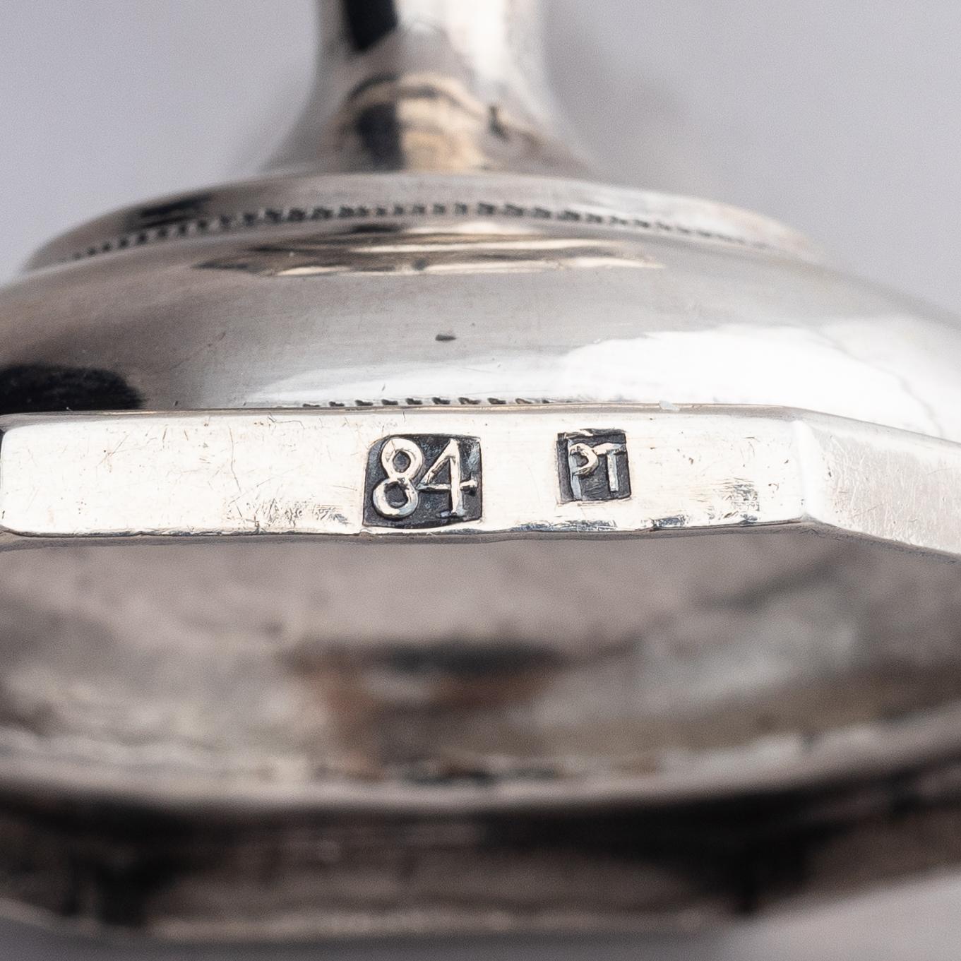 A silver chalice, possibly unidentified maker PT active in Kharkiv circa 1850.