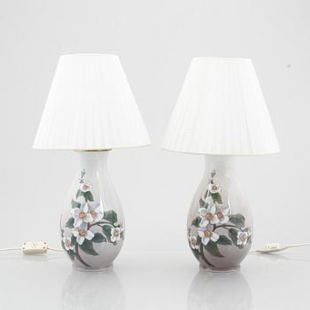 A pair of porcelain table lamps, Bing & Grøndahl, Denmark, after 1970.