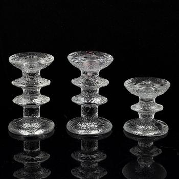 Timo Sarpaneva, a set of five glass candle sticks, 'Festivo', Iittala, Finland. Designed 1966.