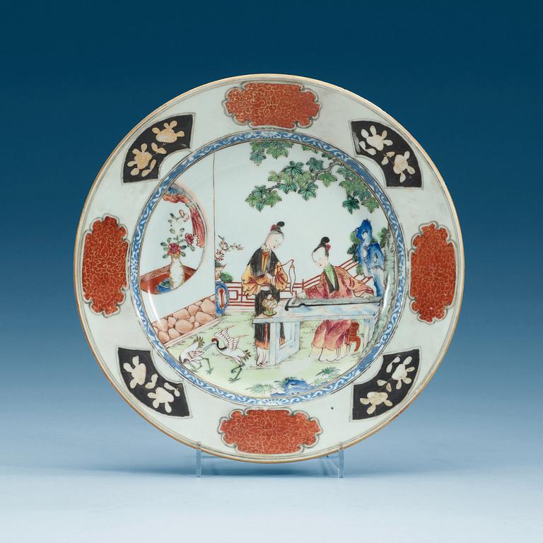 TALLRIKAR, sex stycken, kompaniporslin. Qing dynastin, Qianlong (1736-95).