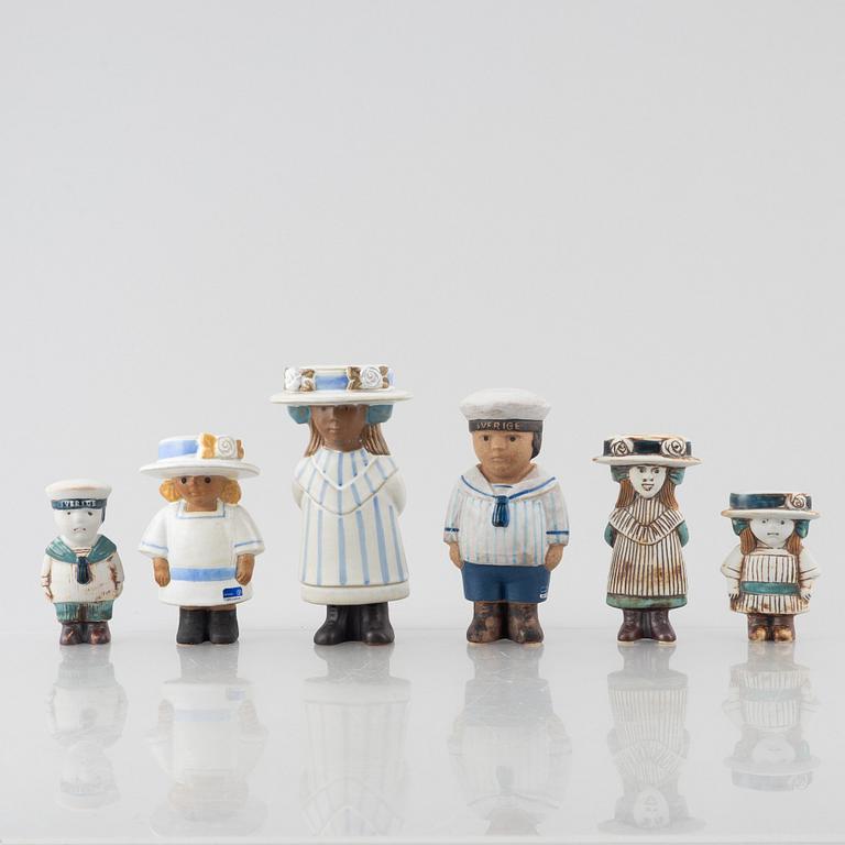 Lisa Larson, figuriner, 6 st, stengods, ur serien "Sekelskifte", Gustavsberg.