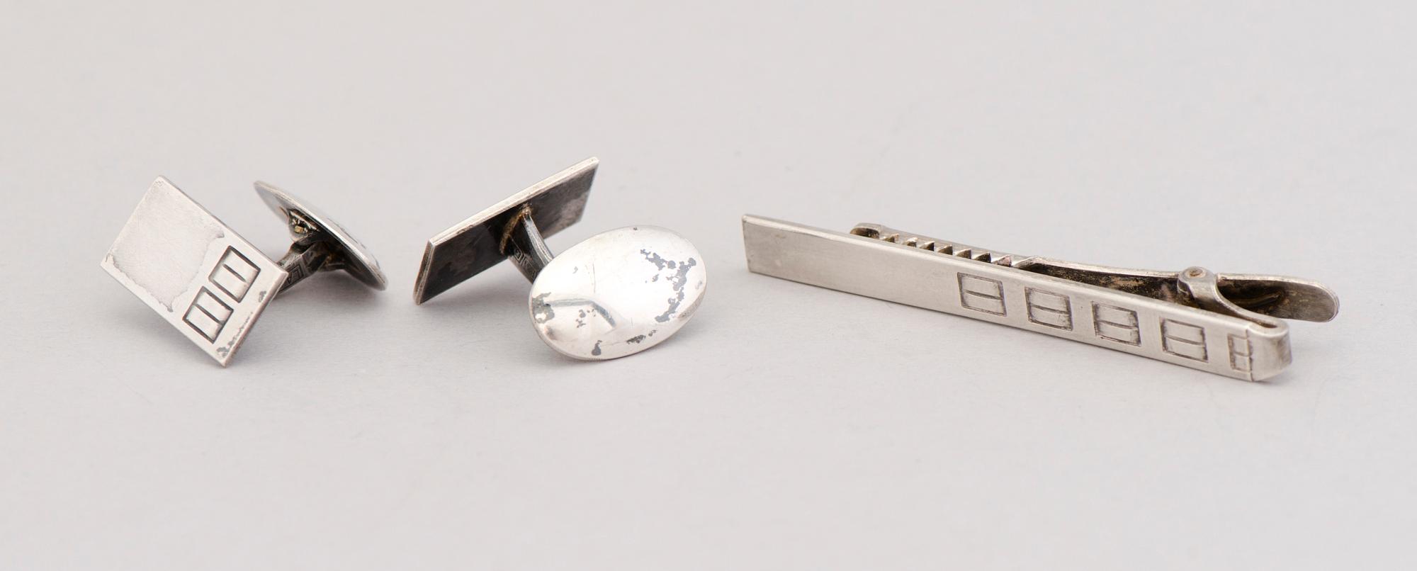 CUFFLINKS, 10 pairs, and TIEPINS, 3 pcs, silver. Finland 1960/70s.