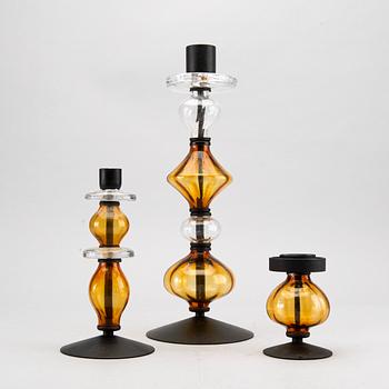 A SET OF 3 CANDLESTICKS BY ERIK HÖGLUND, BODA, SWEDEN.