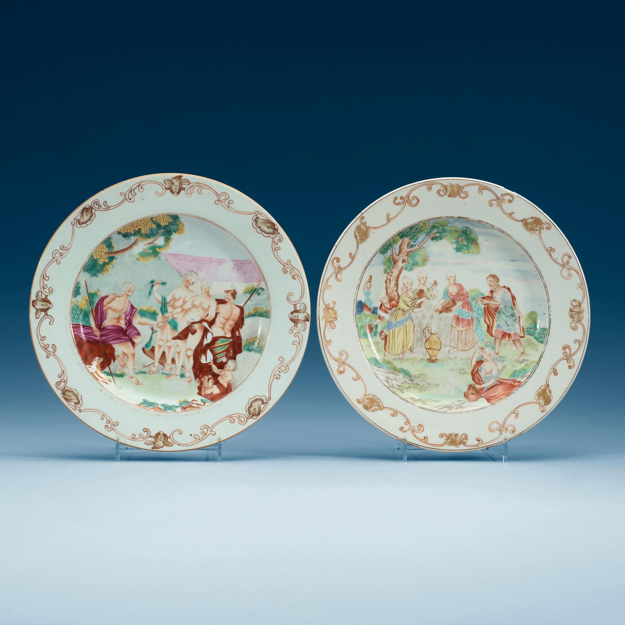 Two famille rose 'European Subject' dinner plates, Qing dynasty, Qianlong (1736-95).