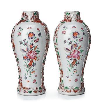 783. A pair of famille rose vases, Qing dynasty, Qianlong (1736-95).