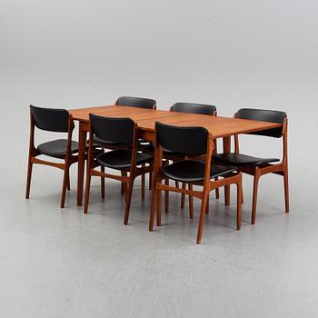 A teak dining group, table and six chairs model no. 49, designed by Erik Buch, Denmark, in 1949.