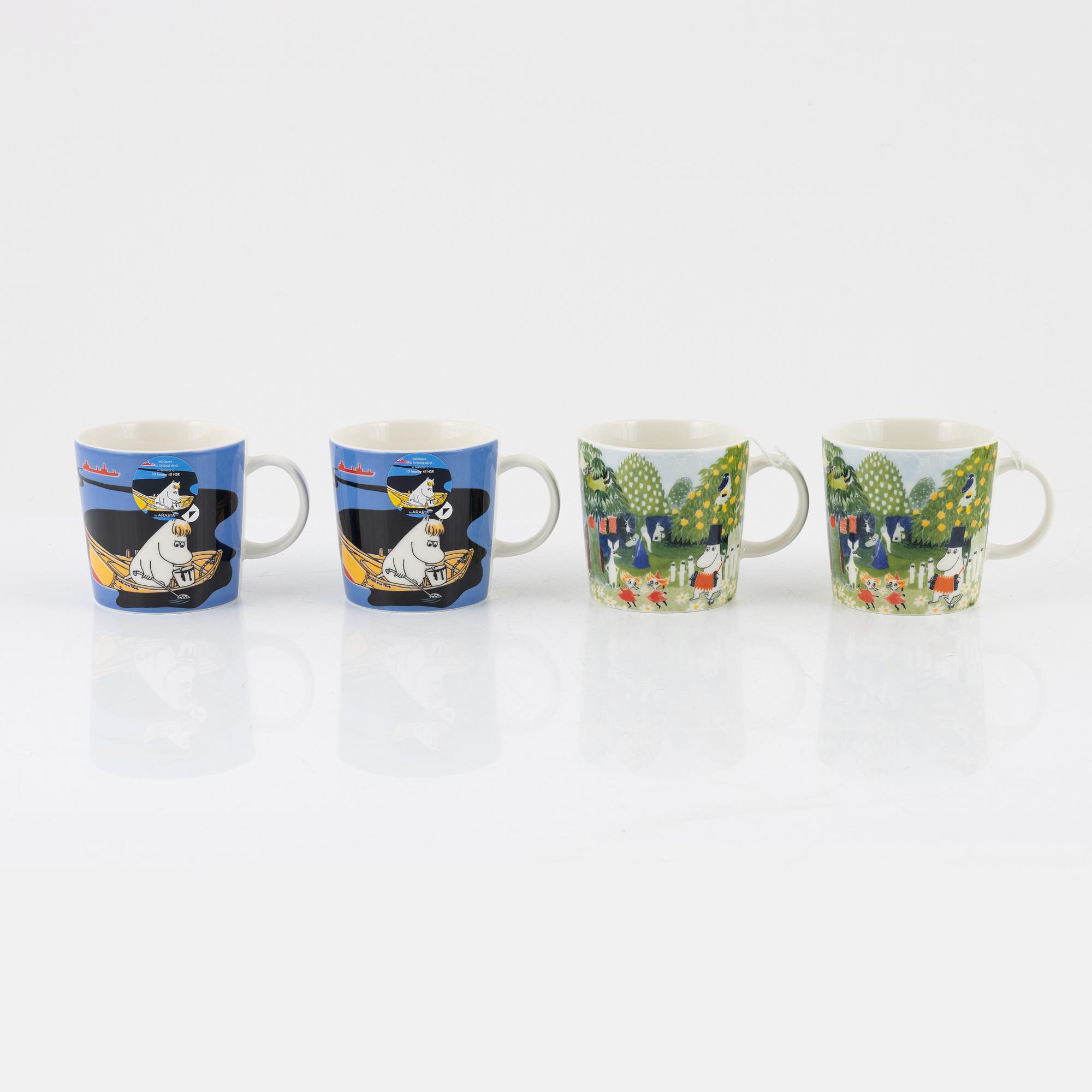 17 Moomin Characters porcelain mugs, Arabia, Finland.