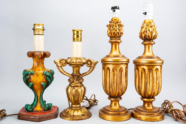 A set of four wood table lamps  from Paoletti, Firenze Italy, second half of 20th century.