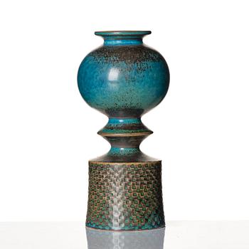 Stig Lindberg, a turquoise glazed stoneware vase, Gustavsberg studio, Sweden 1964.