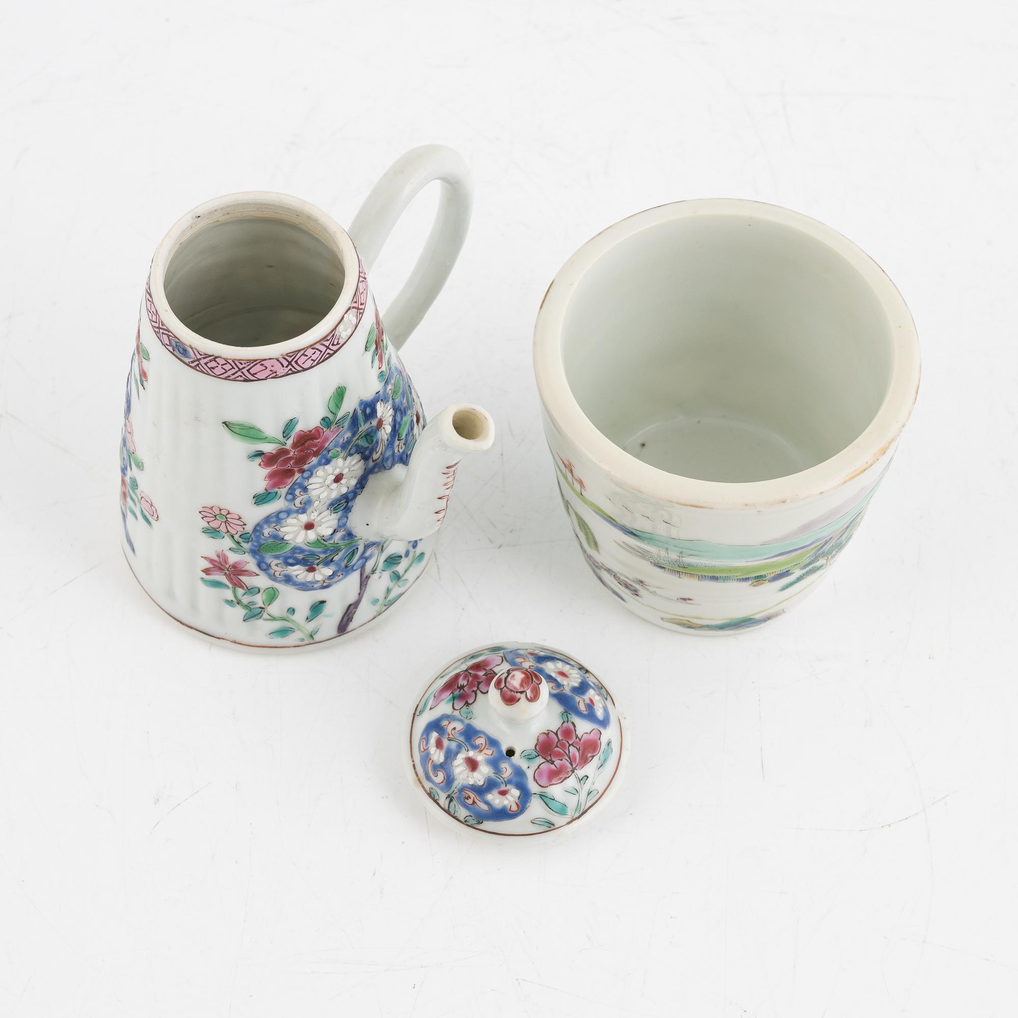 A porcelain tea pot and cup, china, 18th-19th century.