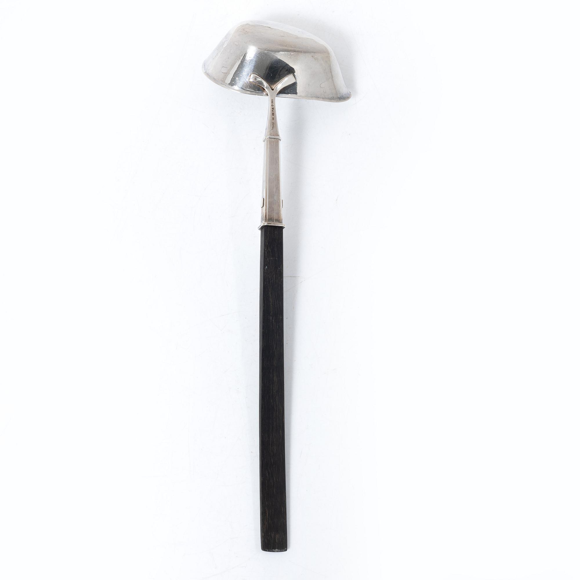 Claës E. Giertta, Soup ladle, sterling silver and wood, Stockholm, 1975.