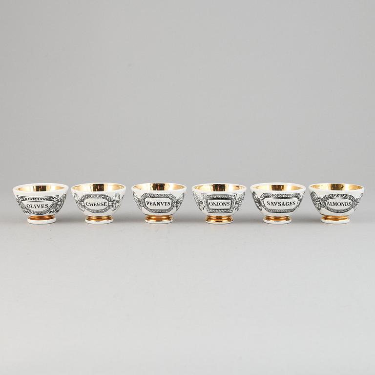 Piero Fornasetti, skålar, 6 st, porslin, Milano, Italien.