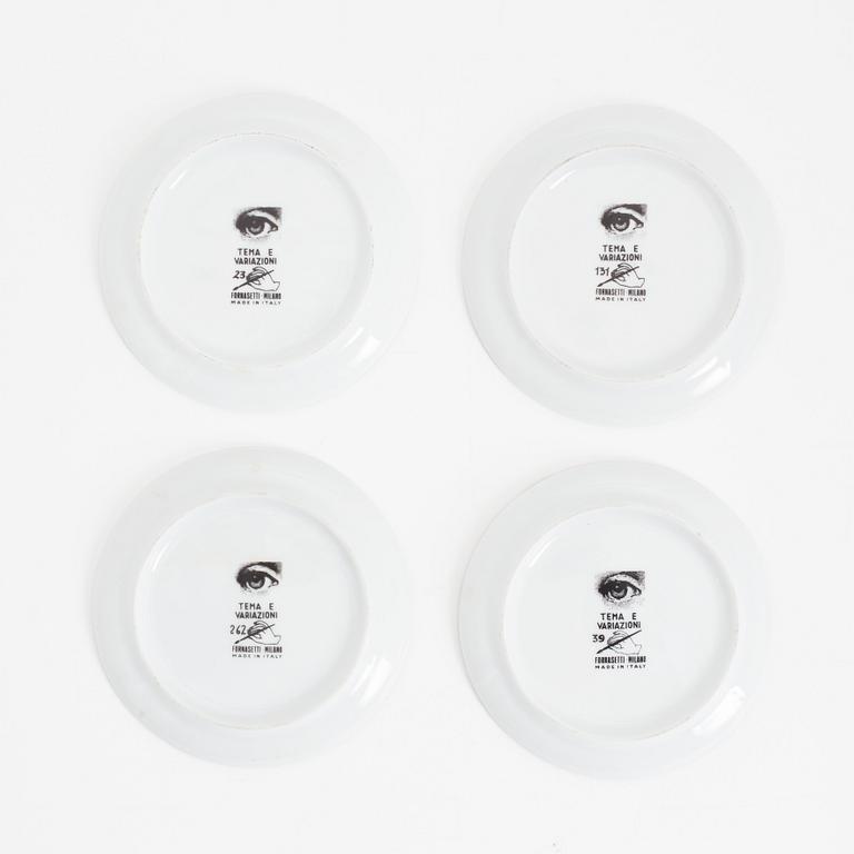 Fornasetti, four porcelain 'Tema e Variazioni' coasters, Italy.