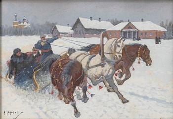 Andrei Afanasevich Jegorov, Vinterlandskap med sällskap på släde.