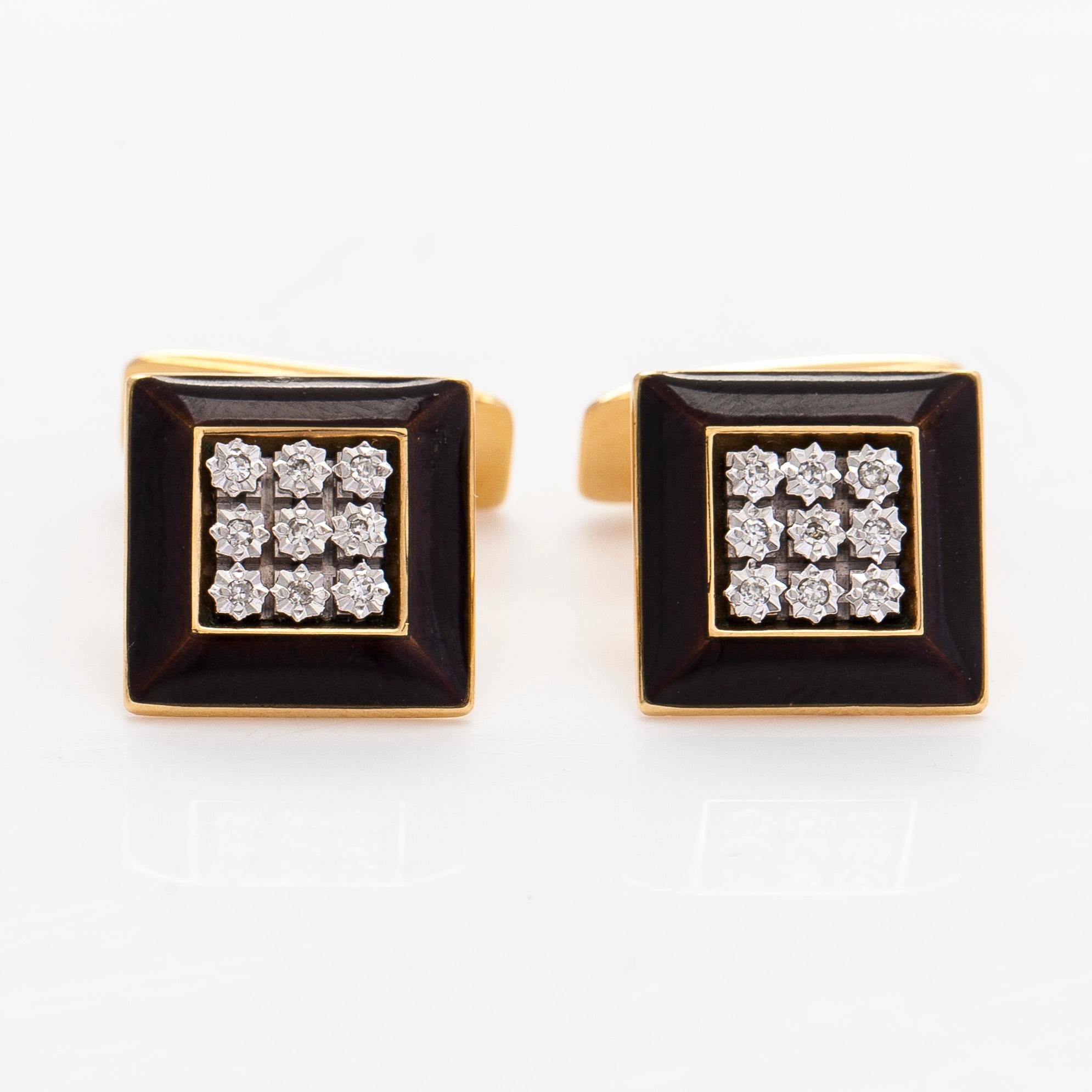 Manschettknappar, 18K guld, emalj och diamanter, A Tillander. Helsingfors 1983.