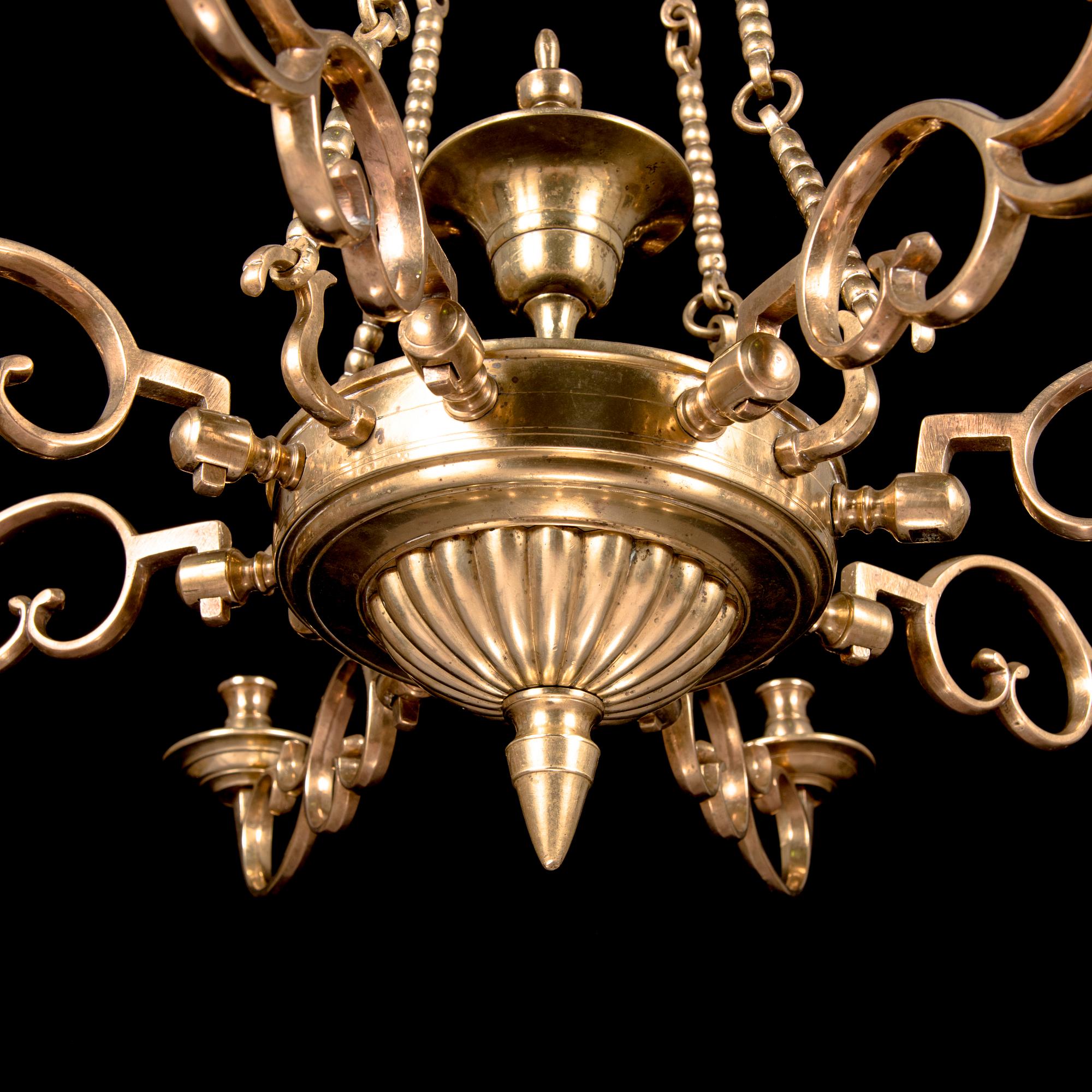 A late 18th century possibly Flemish solid bronze chandelier.