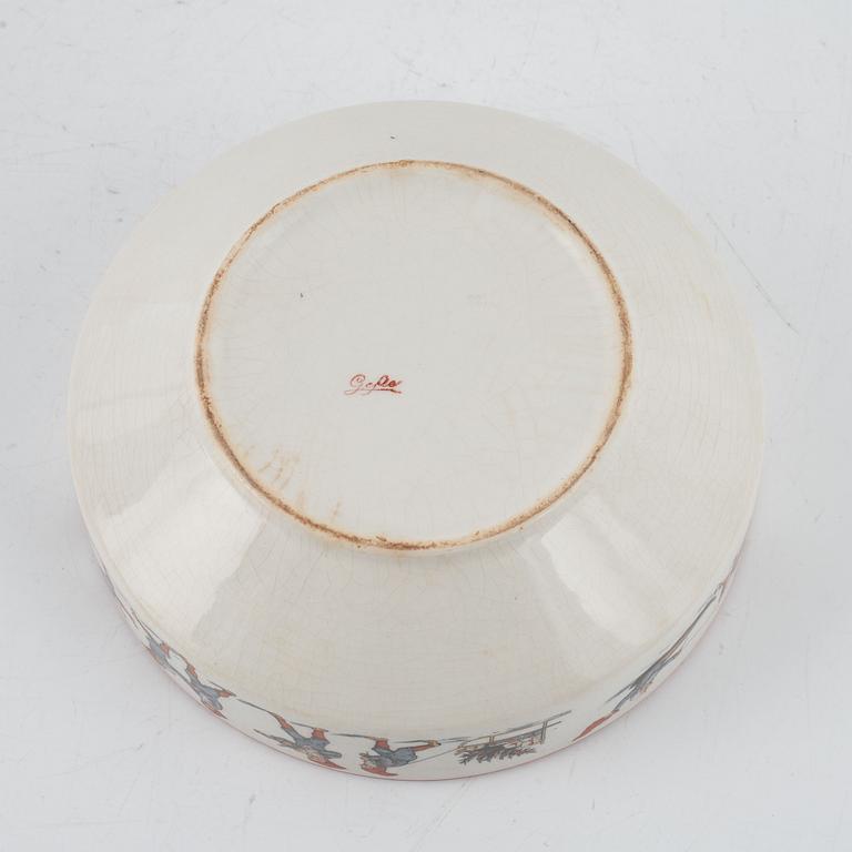 Grötskål och mjölkkanna, flintgods, Gefle.