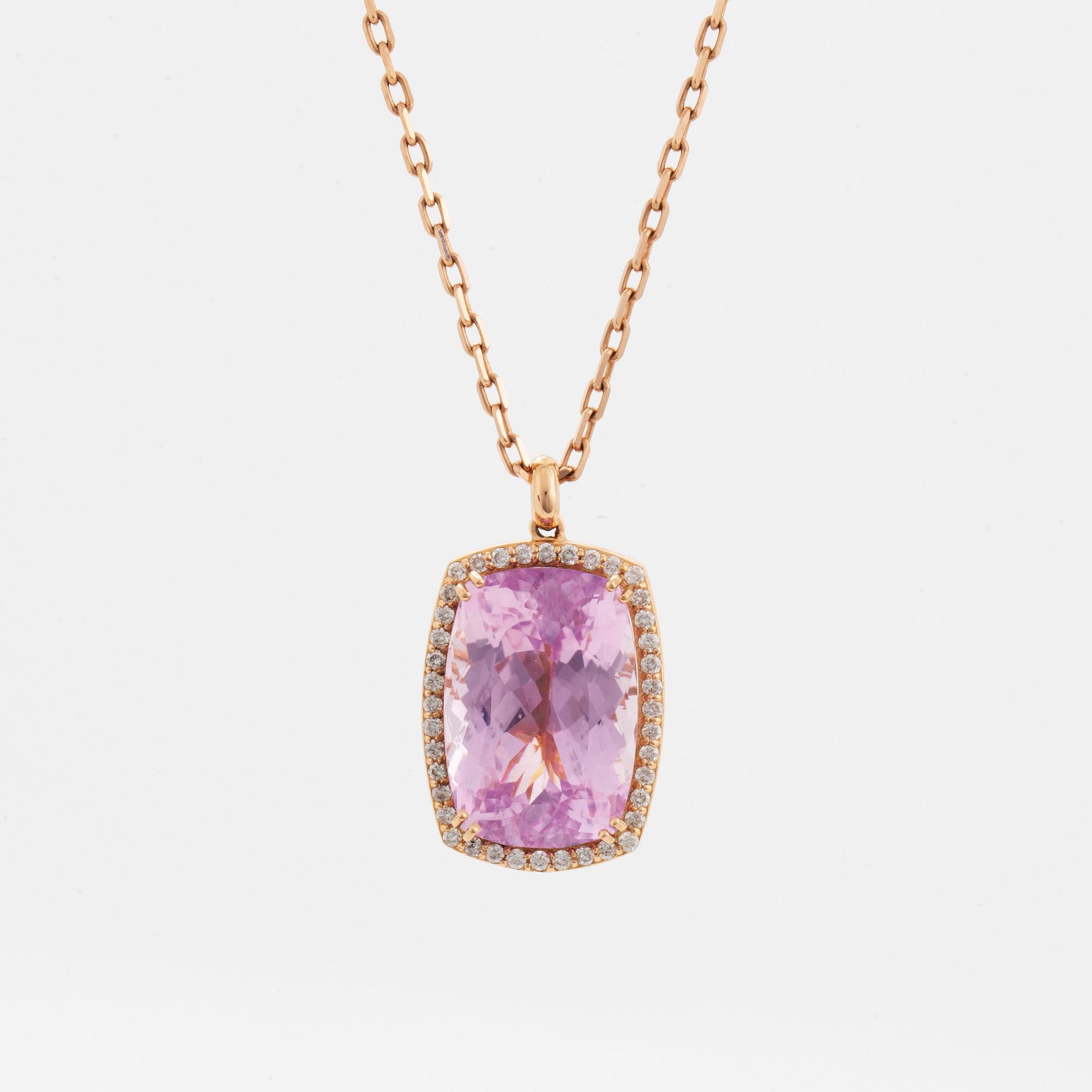 Kunzite and diamond necklace.