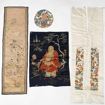 A group of four silk panels, Qing dynasty.