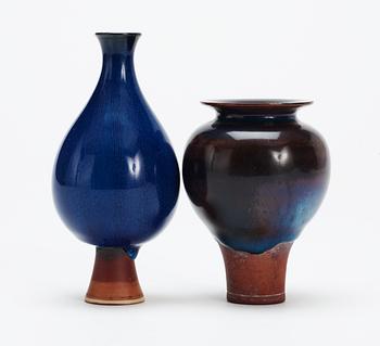 Two Wilhelm Kåge 'Farsta' stoneware vases, Gustavsberg studio ca 1951 (one without a year letter).