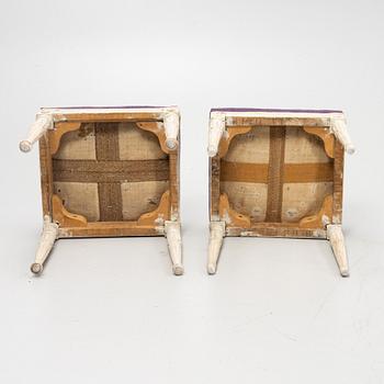 two similar Gustavian stools, around 1800.