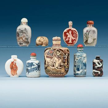 1446. A set of nine snuff bottles, China.