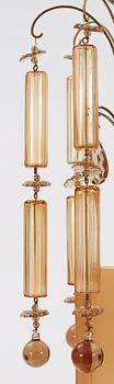 A 1920-30's glass and brass ceiling lamp.