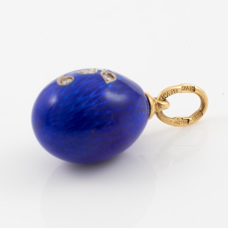 A W.A. Bolin pendant in the form of an egg, 18K gold and silver with enamel, set with round brilliant-cut diamonds.