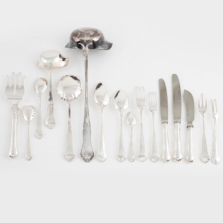 Cutlery set in wood chest, 96 pieces, silver, Finland. Model Viktoria. Second half of the 20th century.