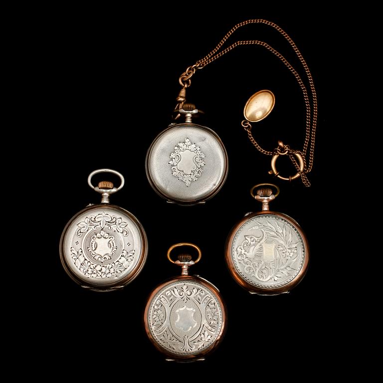 FICKUR, 4 st, silver, tyska stämplar, sekelskiftet 1900.