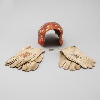 A bonnet and two pair of gloves from the second half of the 19th century.