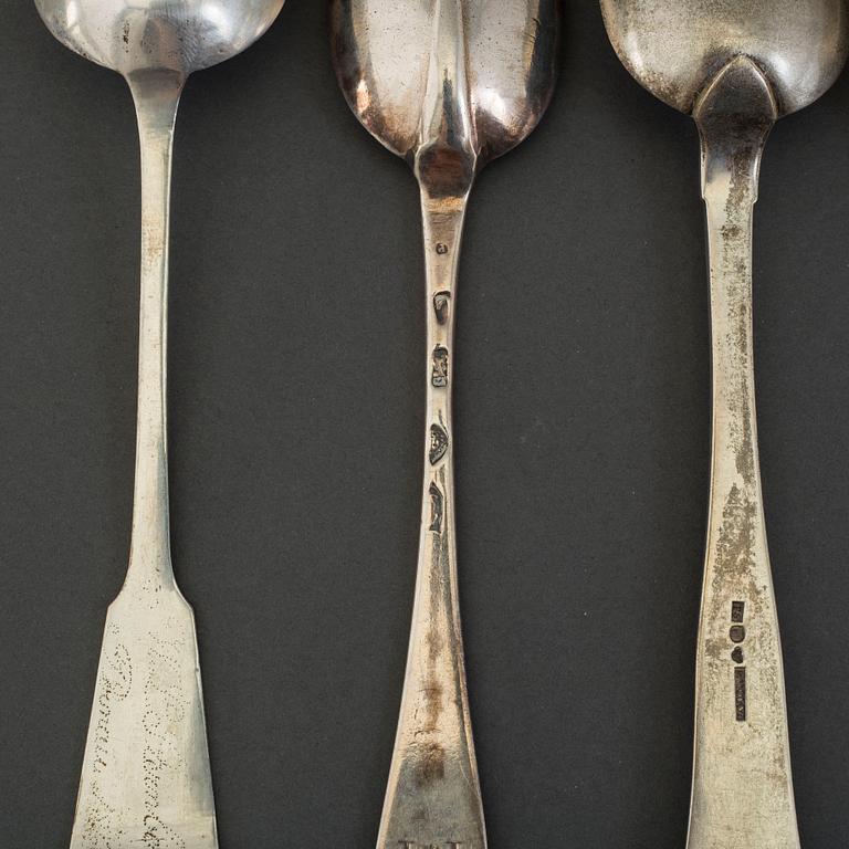 10 18th and 19th century silver spoons from Denmark, Russia, Britiain and Sweden.