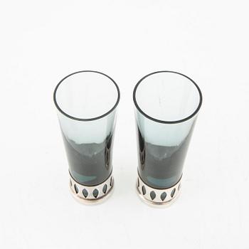Tage Göthlin snapsglas, 11 st, silver och glas, TESI Göteborg och Skrufs glasbruk, 1964.