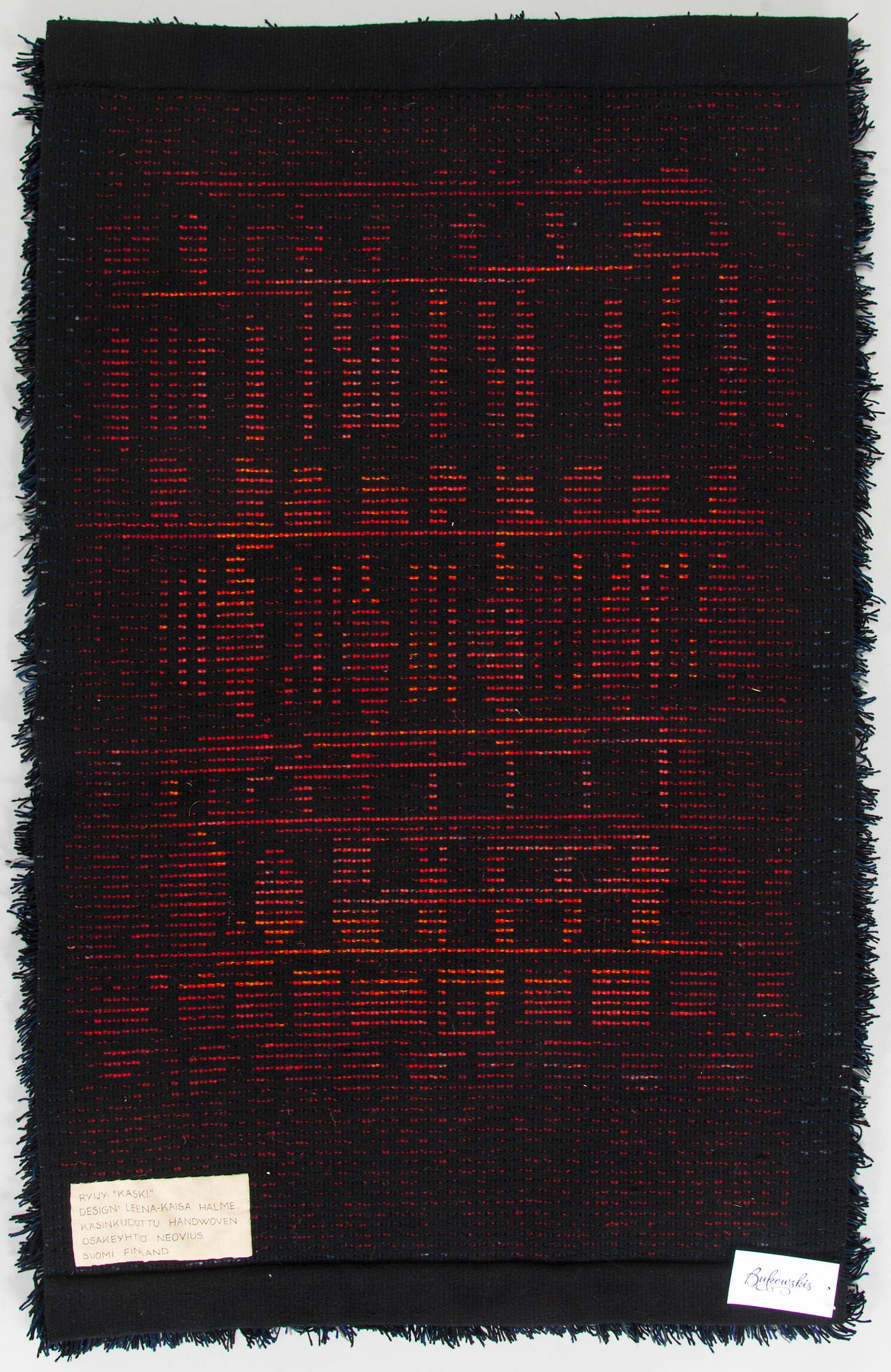 Leena-Kaisa Halme, , ryijy, malli Neovius. Noin 120 x 75 cm.