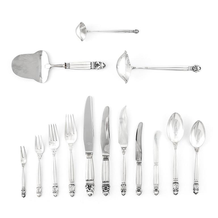 Johan Rohde, a set of 109 pieces of Acorn sterling and stainless steel flatware, Jensen & Wendel, Georg Jensen 1945 (-51) -77.