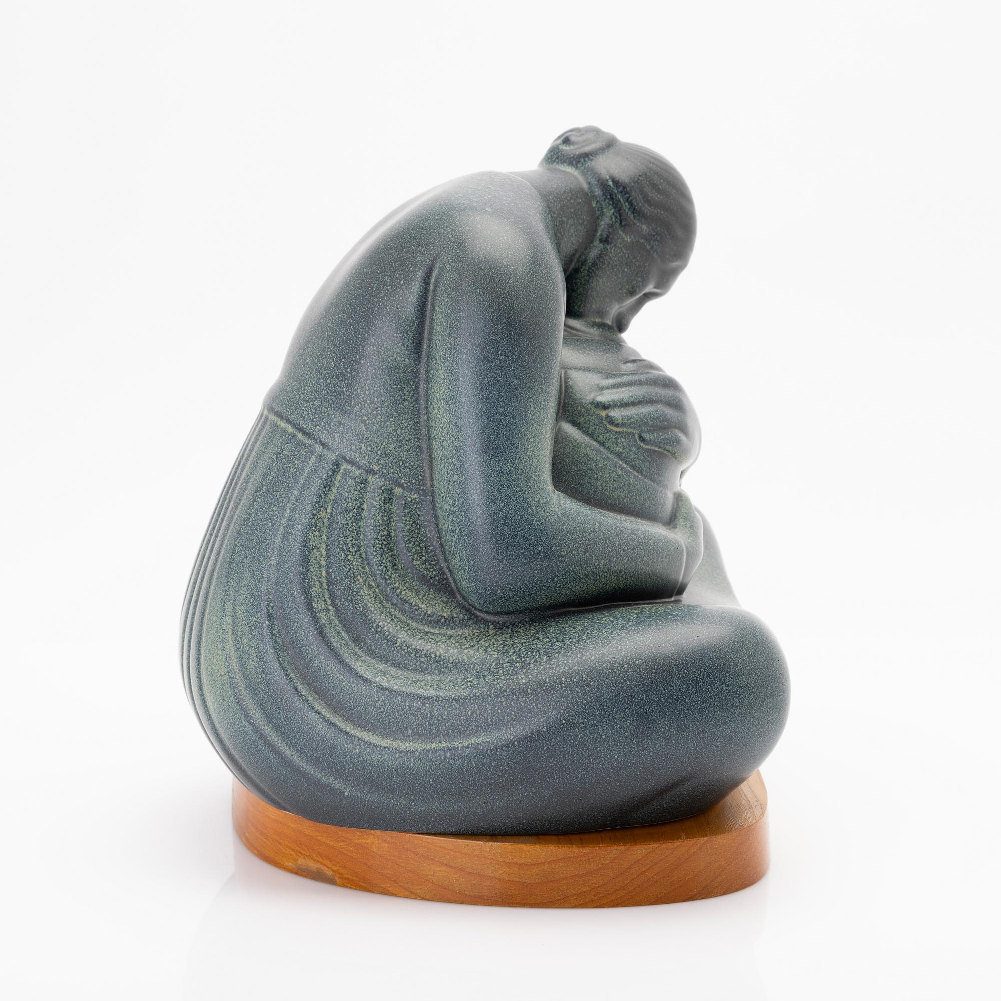 Gunnar Nylund, Sculpture, <i>Seated Mother and Child</i>, ceramic, Rörstrand.