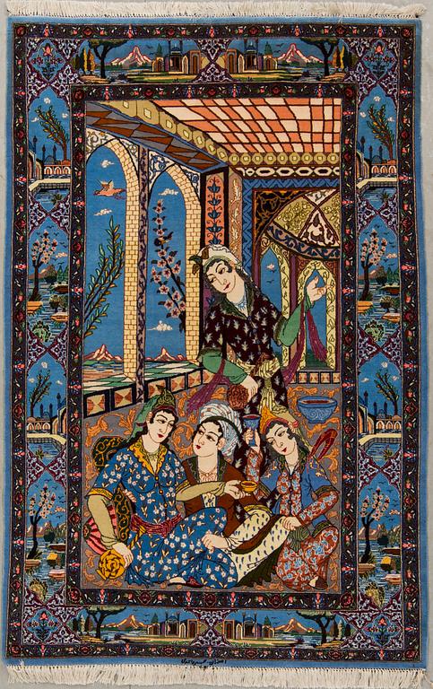 MATTA, Isfahan, figural, part silk, signerad, 1900-talets slut. Ca 166 x 108 cm.