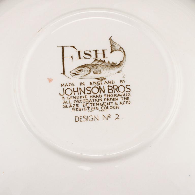 FISKSERVIS, 15 delar, flintgods, "Fish", Johnson Bros, England, 1900-talets andra hälft.